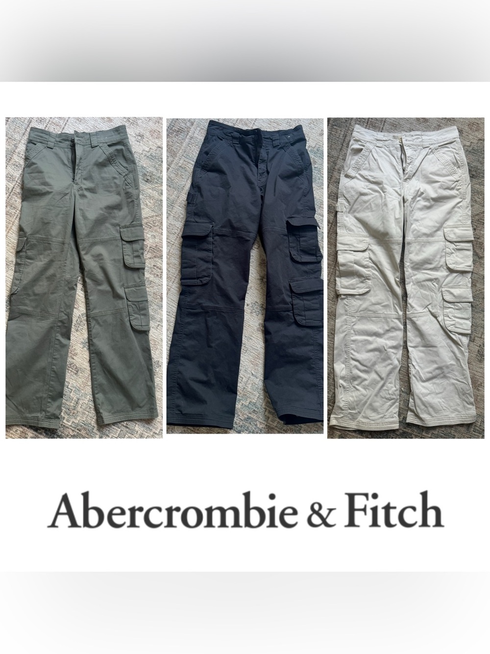 Abercrombie & Fitch 3 pair women’s 26/ 2R Cargo Pants — Olive, black, beige